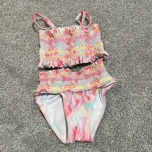 Andy & Evan multi colored two piece crotchet knitted toddler bathing suit 3T‎